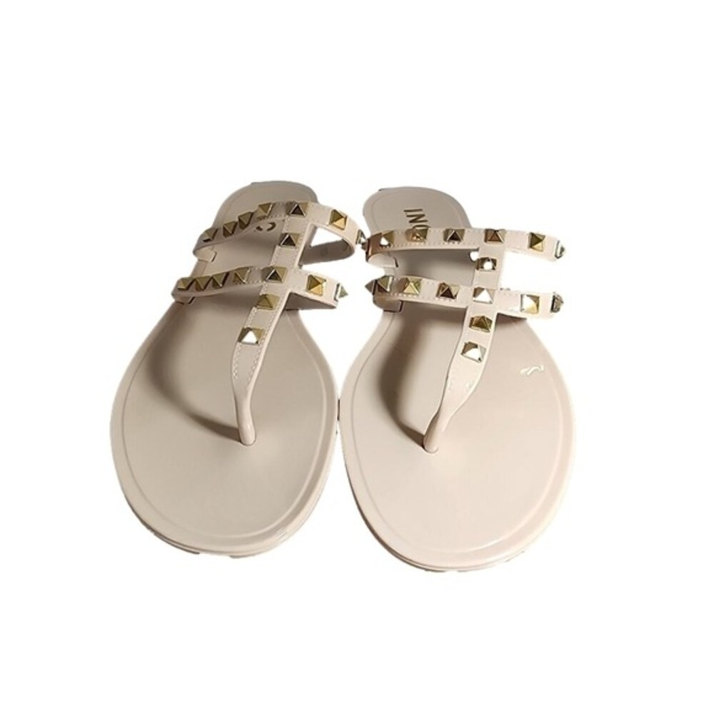 INC International Concepts Ellie Nude Studded Thong Sandals Size 10M NWOB